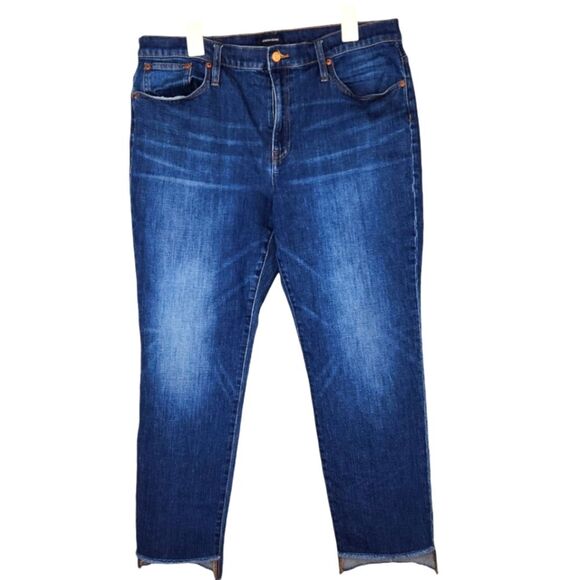 J. Crew Blue Med Wash Slim Broken In Boyfriend Jeans Raw Hem Size 32/14 - Picture 2 of 12